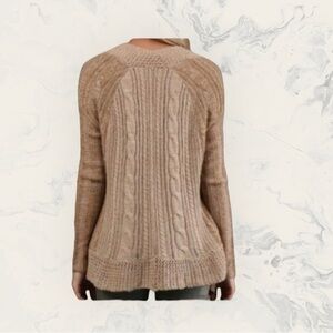 Free People “Saturday Morning” Cardigan – Tan Knit Drape Front Sweater Small